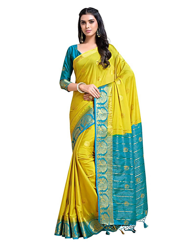 Mimosa Women's Yellow Mysore Silk Crepe Saree With Blouse