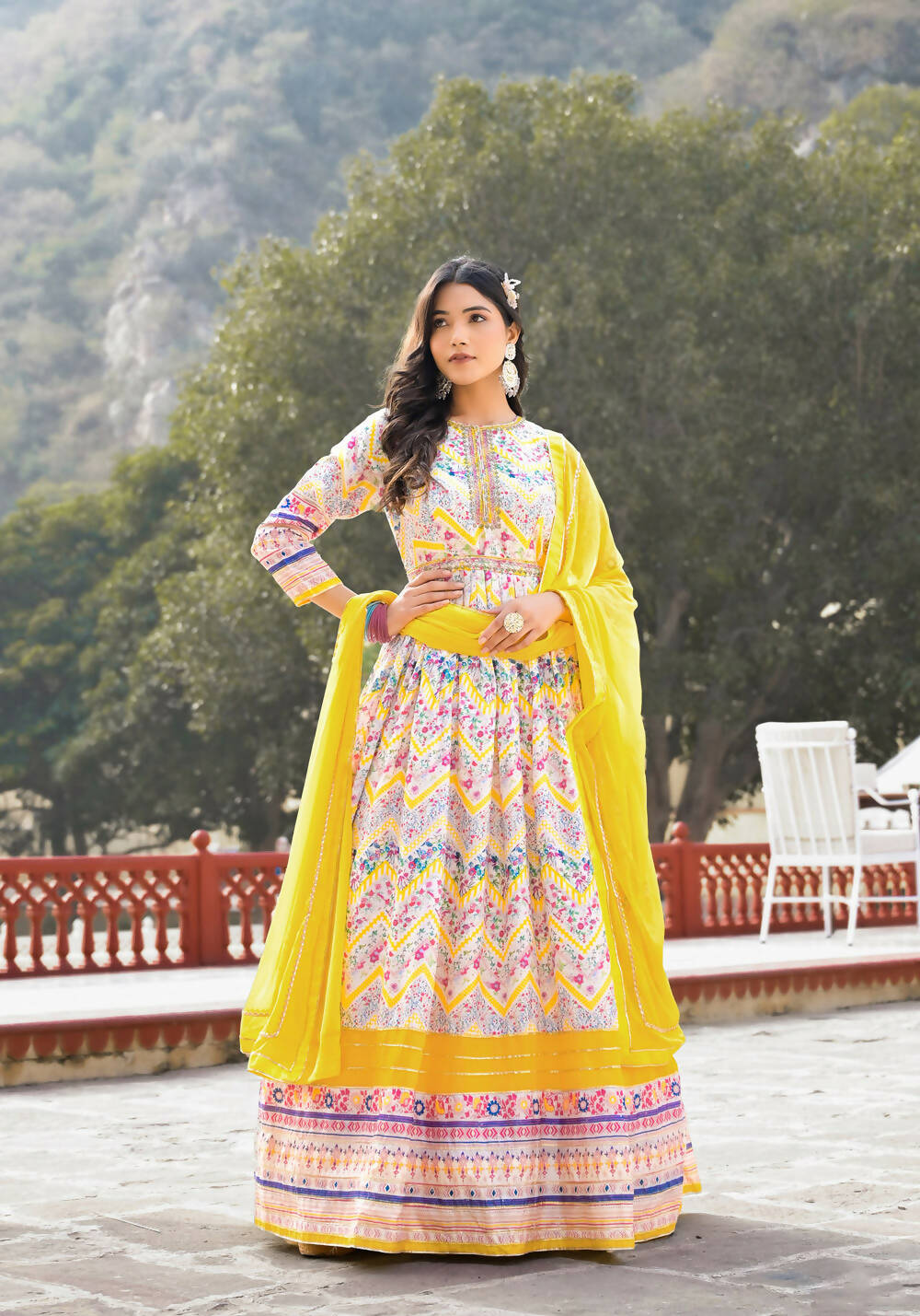 Partywear Designer Offwhite Dola Silk Anarkali Suit With Dupatta - Ananta - Distacart
