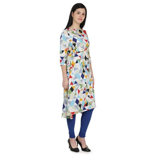 Kanoor Women's Multicolour A line Round neck kurti