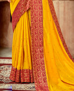 Thumbnail for Mustard Vichitra Stone Work Saree With Unstitched Blouse Piece - Rosy - Distacart