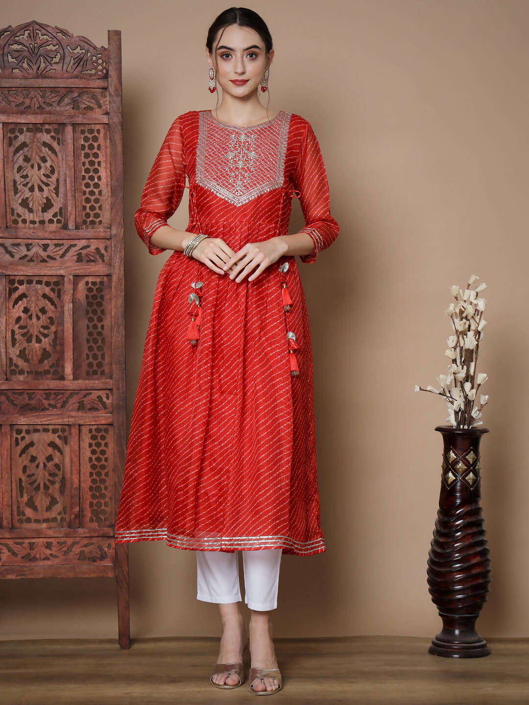 Myshka Women's Red Anarkali Kurta - Distacart