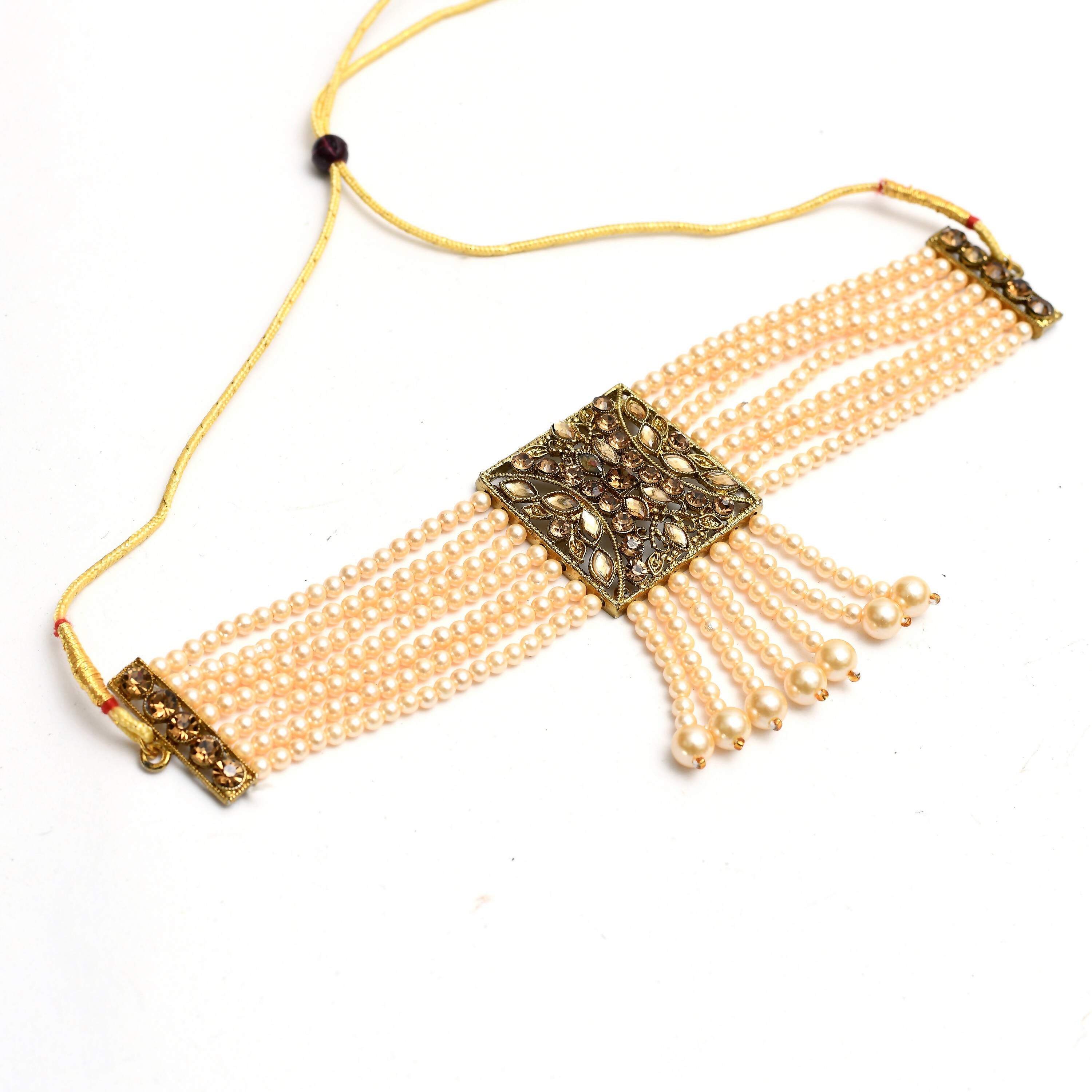 Mominos Fashion Johar Kamal Off White Color Kundan & Pearls Necklace Set - Distacart