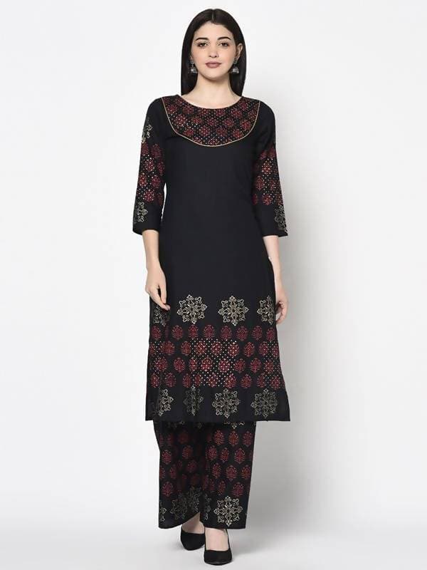 Aniyah Rayon Black Color Block Print Straight Kurta (AN-190K)