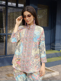 Thumbnail for Beige & Pink Rayon Paisley Printed Top with Matching Bottom - Eesha - Distacart
