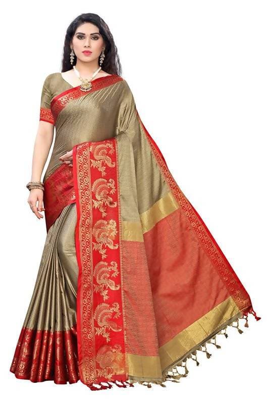 Vamika Banarasi Jacquard Weaving Brown Saree (DHONI CHIKU)