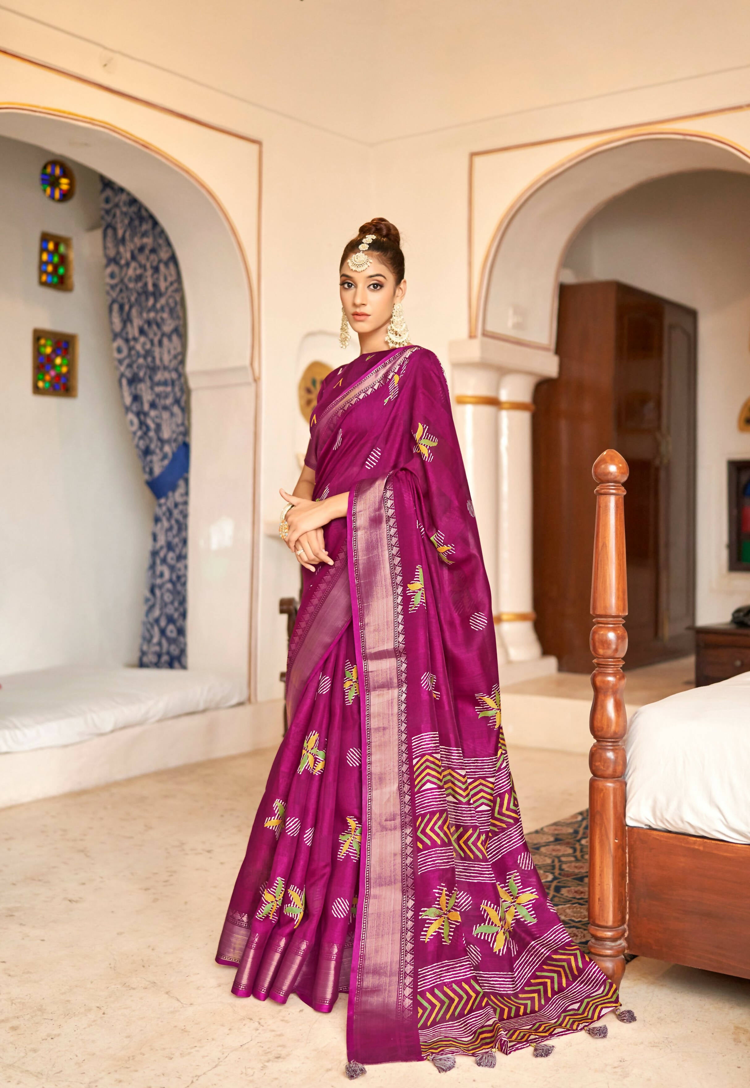 Pink Patta Poly Cotton Floral Printed Saree With Unstitched Blouse Piece - Shades - Distacart