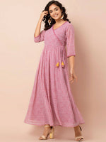 Thumbnail for Indya Pink & White Printed Ethnic Maxi Dress - Distacart