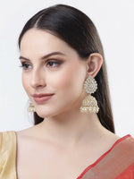 Thumbnail for NVR Women Gold-Plated Handcrafted Kundan Jhumka Earrings - Distacart