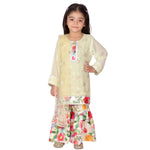Thumbnail for Little Bansi Pista Green and yellow Color Rose Floral Embrodiery Kurta with Floral Sharara
