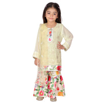 Thumbnail for Little Bansi Pista Green and yellow Color Rose Floral Embrodiery Kurta with Floral Sharara
