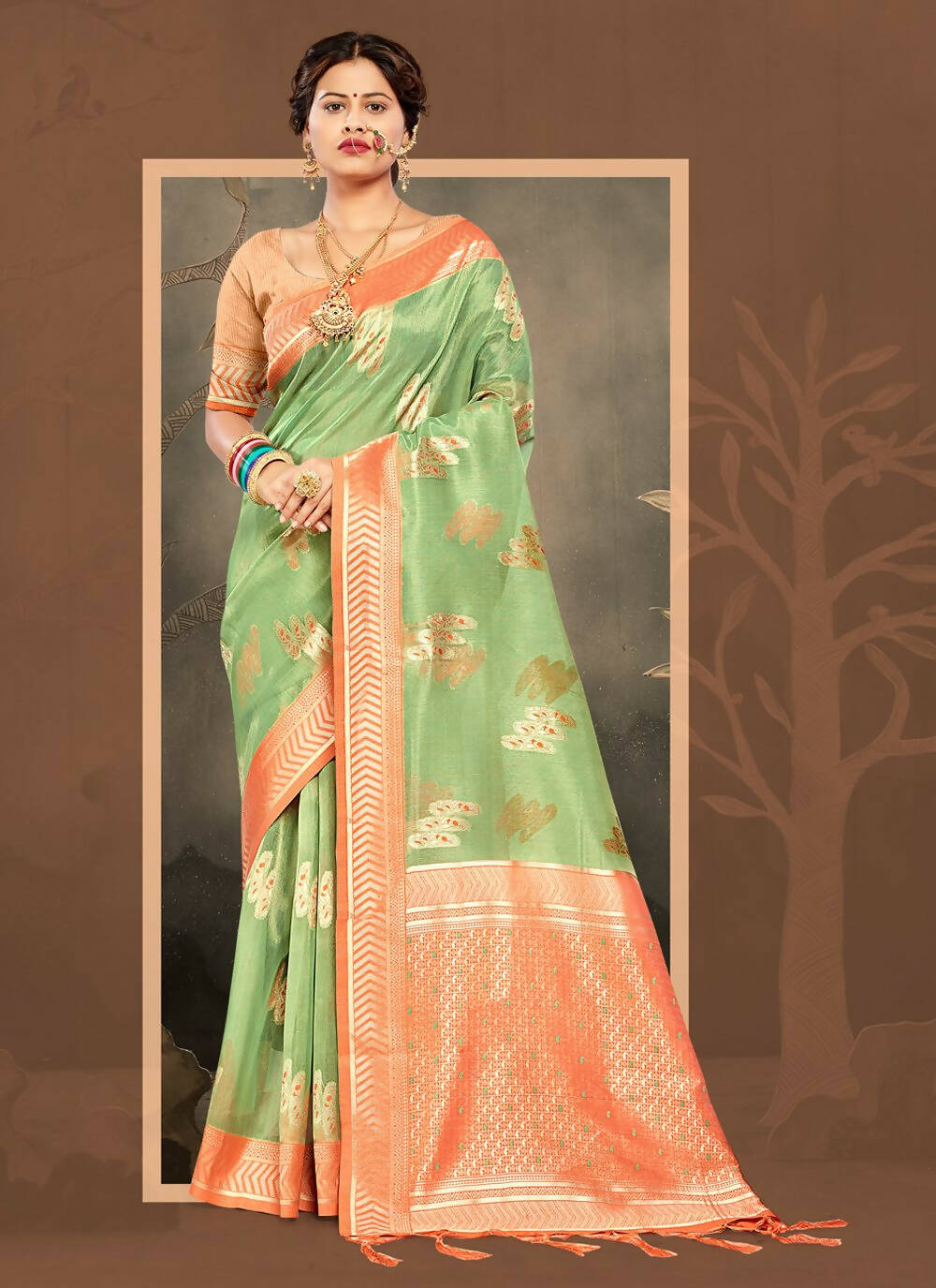 Sea Green Cotton Zari Woven Design Saree with Unstitched Blouse Piece - Aachal - Distacart