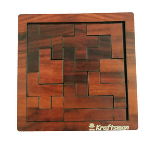 Kraftsman Portable Wooden Tetris Puzzle | 13 Pieces Puzzle Board for Kids and Adults | Travel Pouch Included - Distacart
