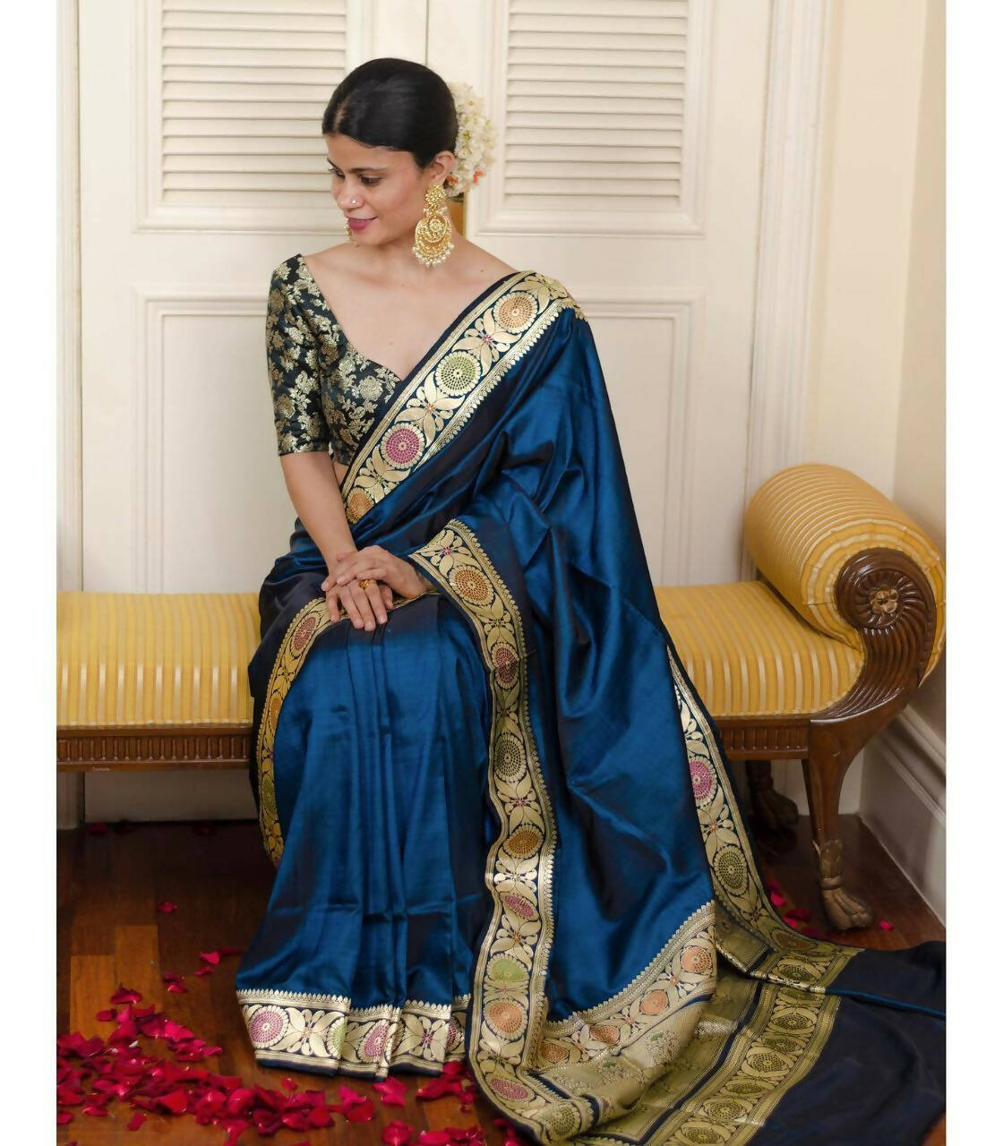 DEIANA'S Beautiful Golden Jari with New Design Soft Lichi Silk Saree - Blue - Distacart
