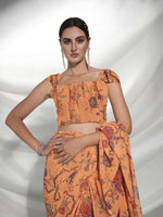 Thumbnail for Orange Georgette Floral Printed Saree With Unstitched Blouse Piece - Rajal - Distacart