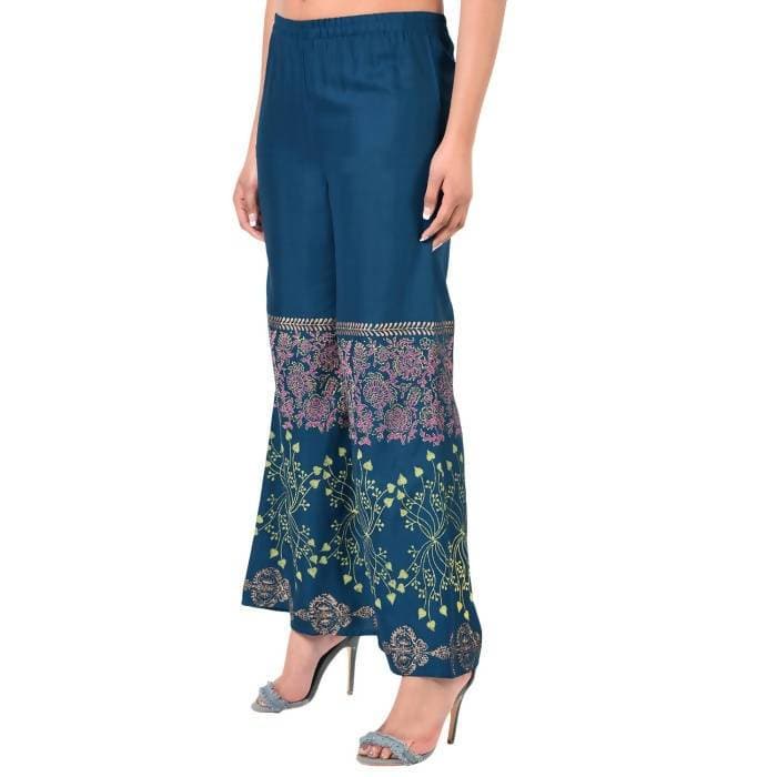 Aniyah Latest Rayon Block Print Flared Palazzo In Blue (AN-161K)