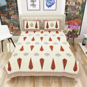 Queen Size 90x108 Inches Jaipuri Sanganeri Print Flat Bed Sheet Bedspread with 2 Pillowcases - Distacart