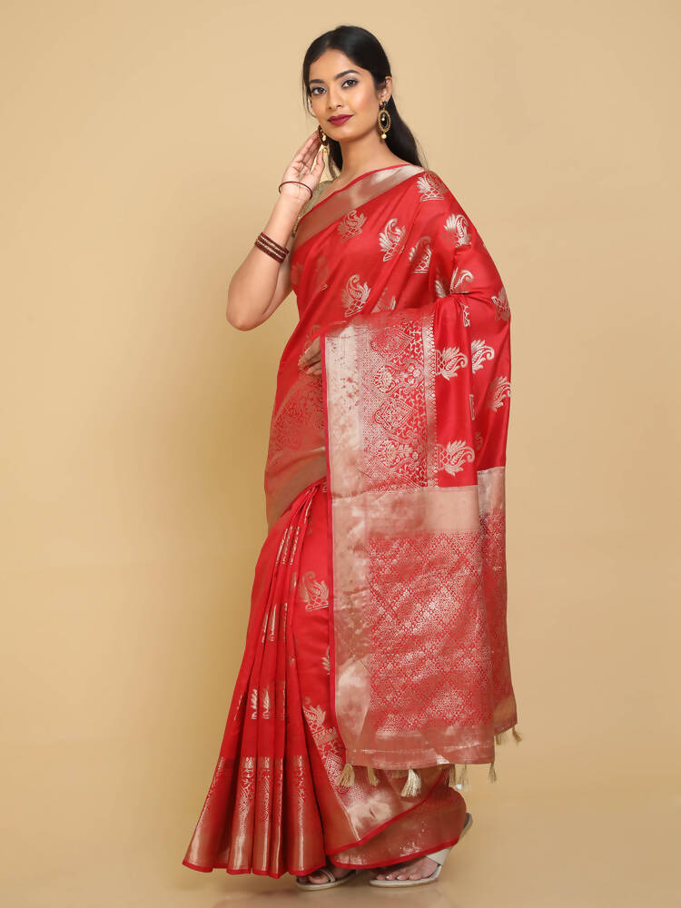 Kalamandir Zari Paisleys Red Silk Blend Saree