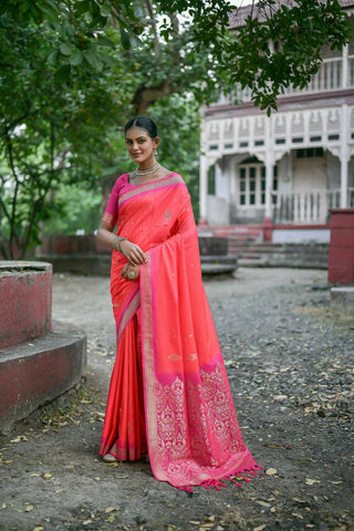 Vishnu Weaves Women's Gajri Soft Silk Zari Woven Saree with Blouse - Distacart