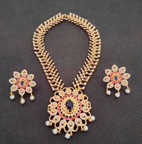 Pink & Blue AD Bridal Necklace Set