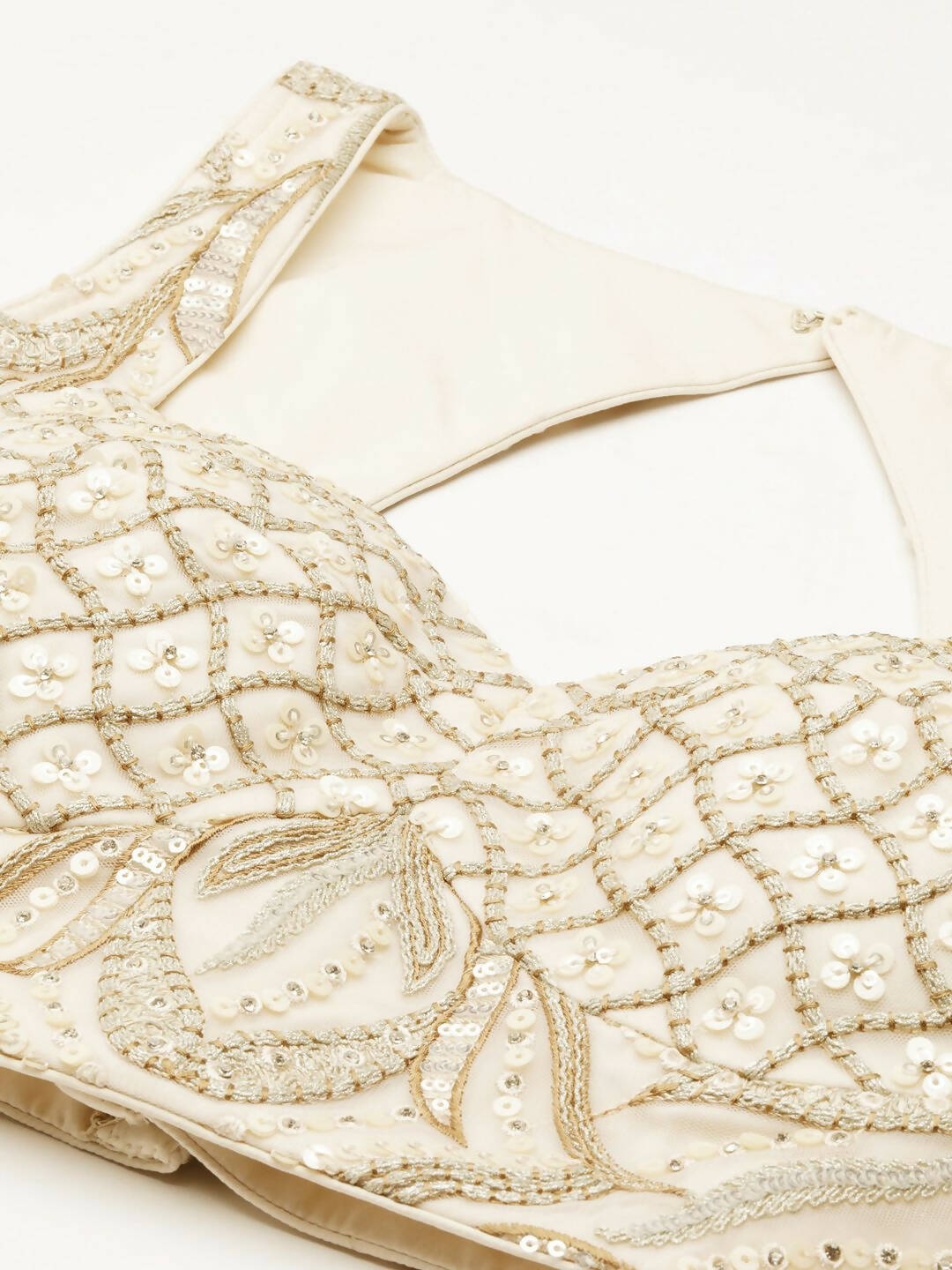 House of Panchhi Cream Net Sequins and Zarkan embroidery Lehenga choli & Dupatta - Distacart