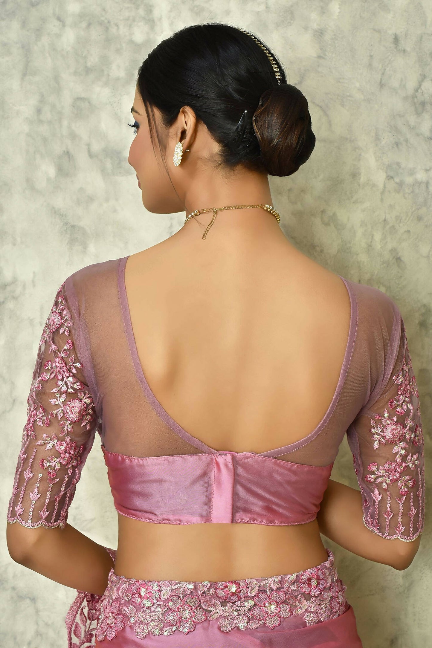 Pink Silk Plain Saree with Blouse Piece - Purvi - Distacart