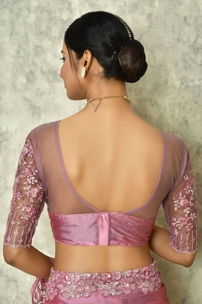 Pink Silk Plain Saree with Blouse Piece - Purvi - Distacart