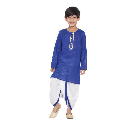 Little Bansi Golden Striped Kurta and Dhoti - Royal Blue and Cream