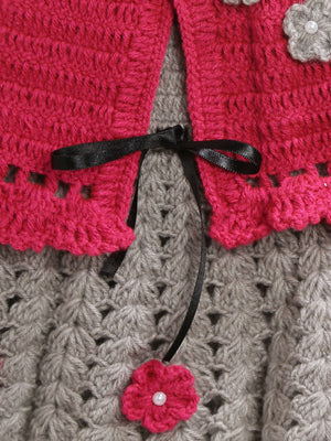ChutPut Hand knitted Crochet Maharani Wool Dress - Pink - Distacart