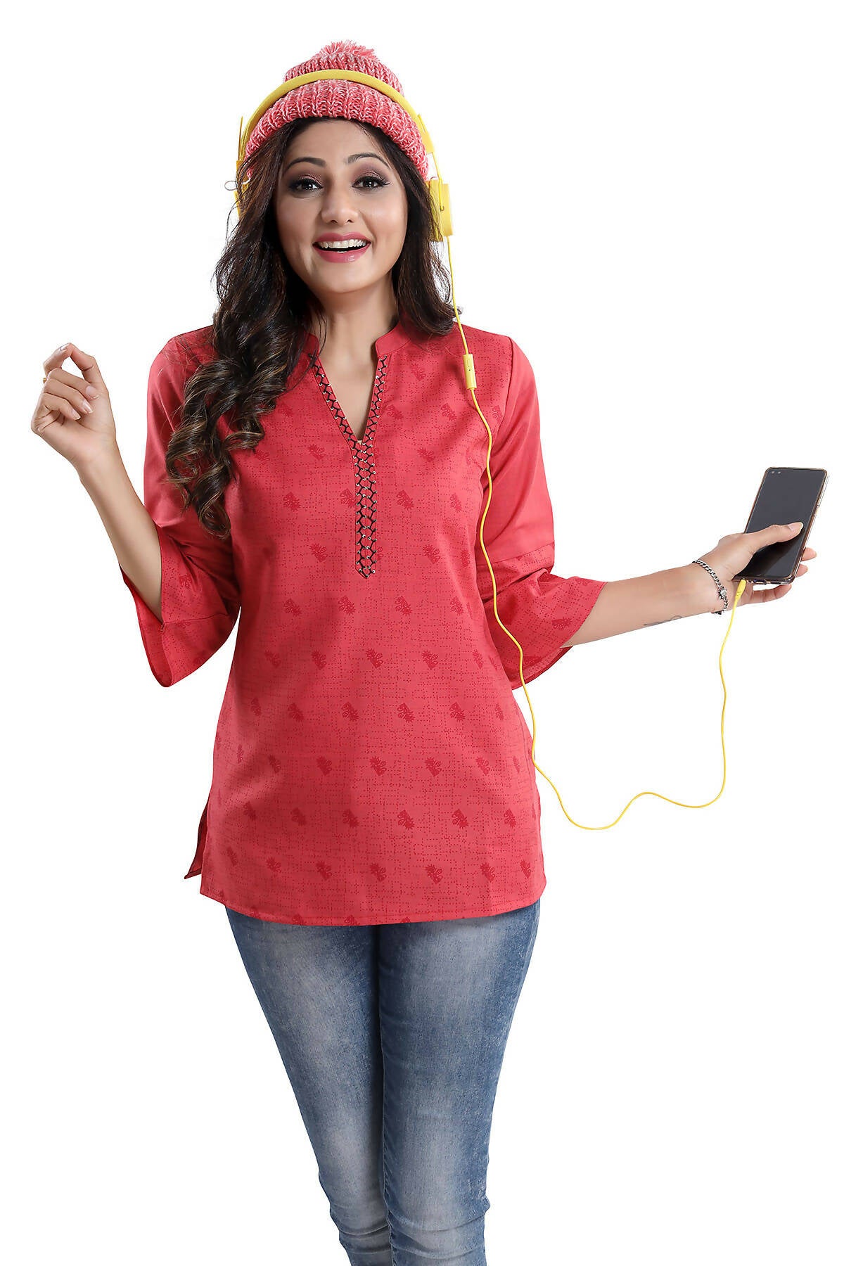 Snehal Creations Tomato Cotton Blended Casual Short Tunic Top - Distacart