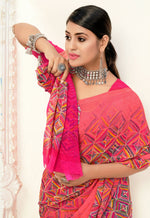 Thumbnail for Peach Georgette Geometric Printed Saree With Unstitched Blouse Piece - Jyoti - Distacart