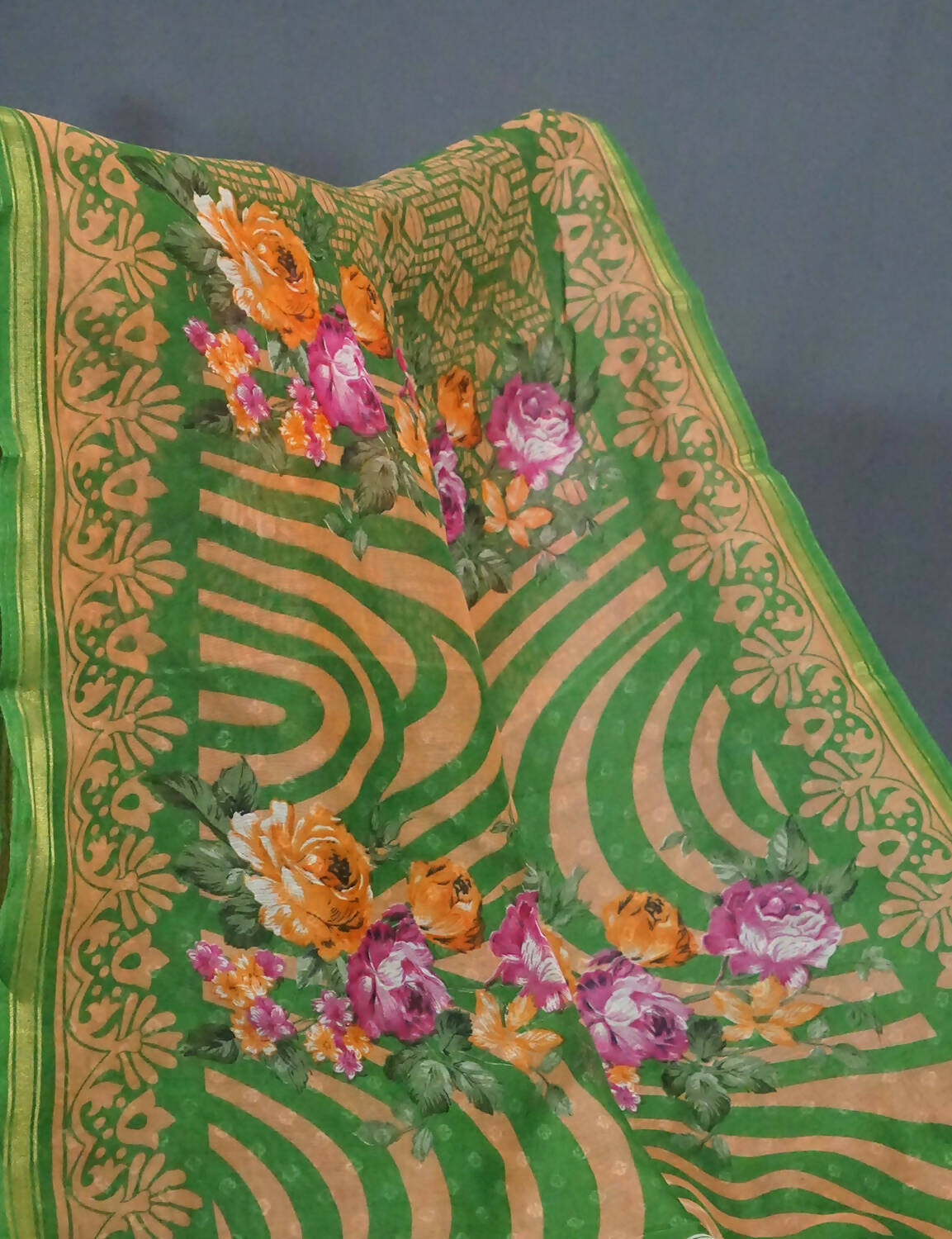 Shades Of Parrot Green Floral Design Semi Chanderi Saree By Gayathri Reddy Designer Studio - Distacart