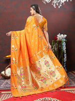 Thumbnail for Lorenvalley Fashion Orange Soft Paithani Silk Woven Design Gold Zari Meenakari Weaving Saree - Distacart