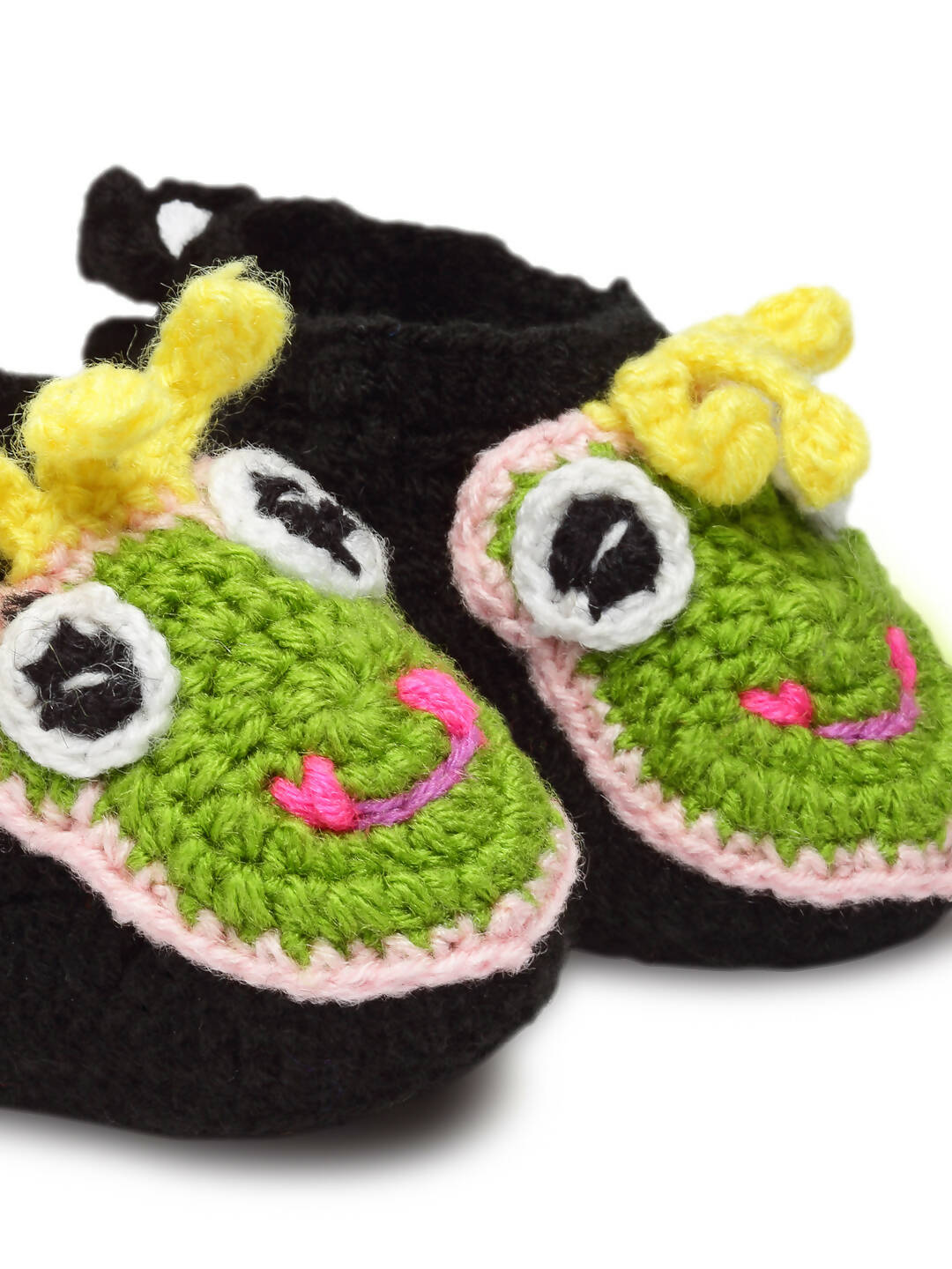 Chutput Kids Woollen Hand Knitted Frog Face Detailed Booties - Black - Distacart