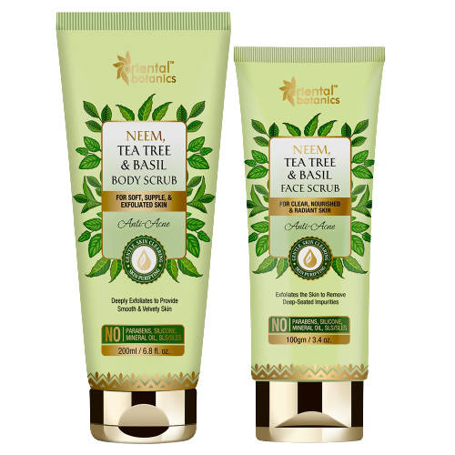 Oriental Botanics Neem, Tea Tree And Basil Anti Acne Body And Face Scrub Combo