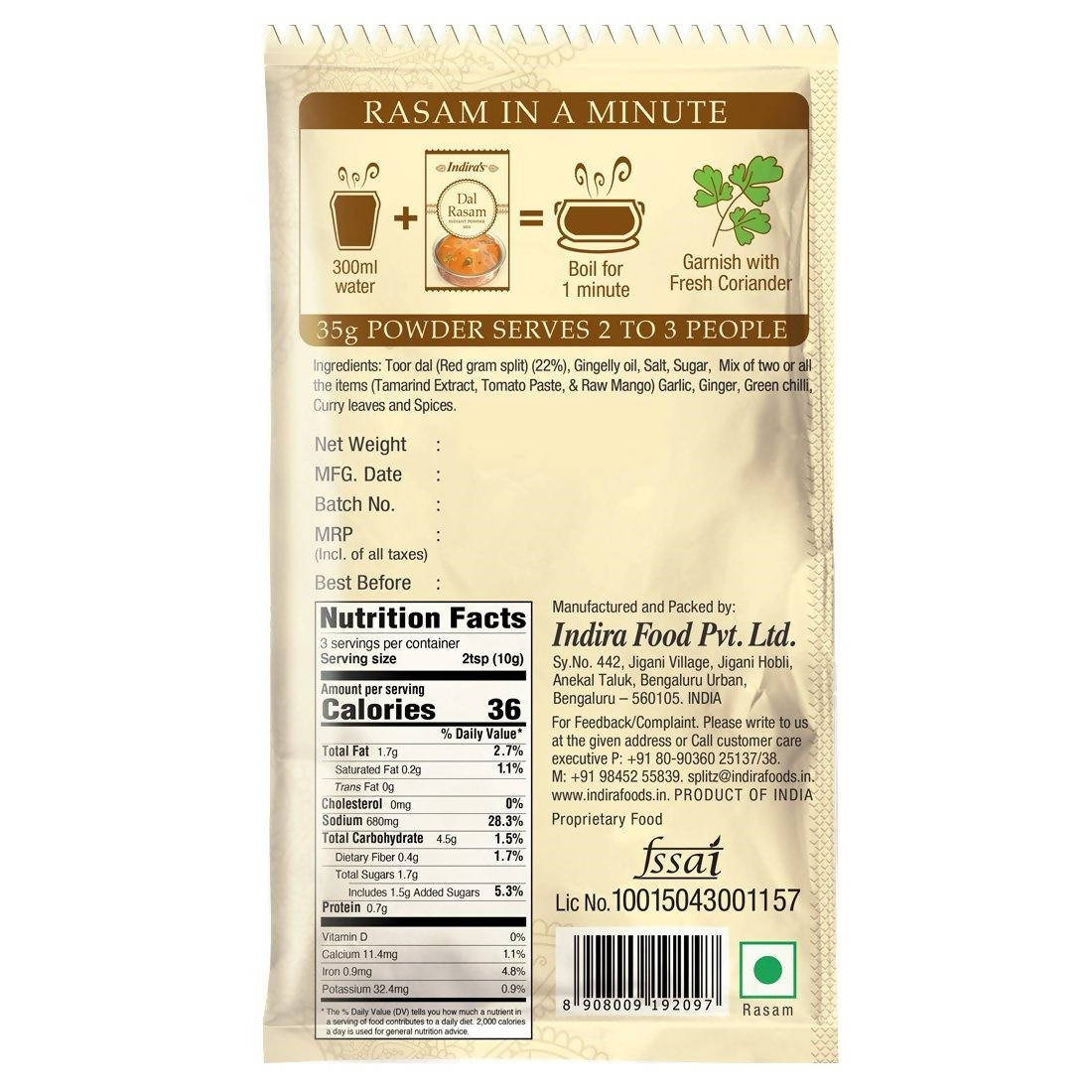 Indira's Dal Rasam Instant Powder Mix - Distacart