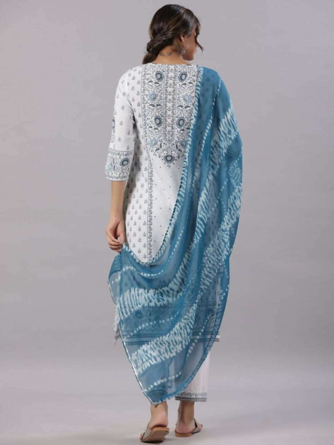 Juniper Women Sky-Blue Rayon Staple Kalamkari Printed Kurta, Pants and Dupatta Set - Distacart