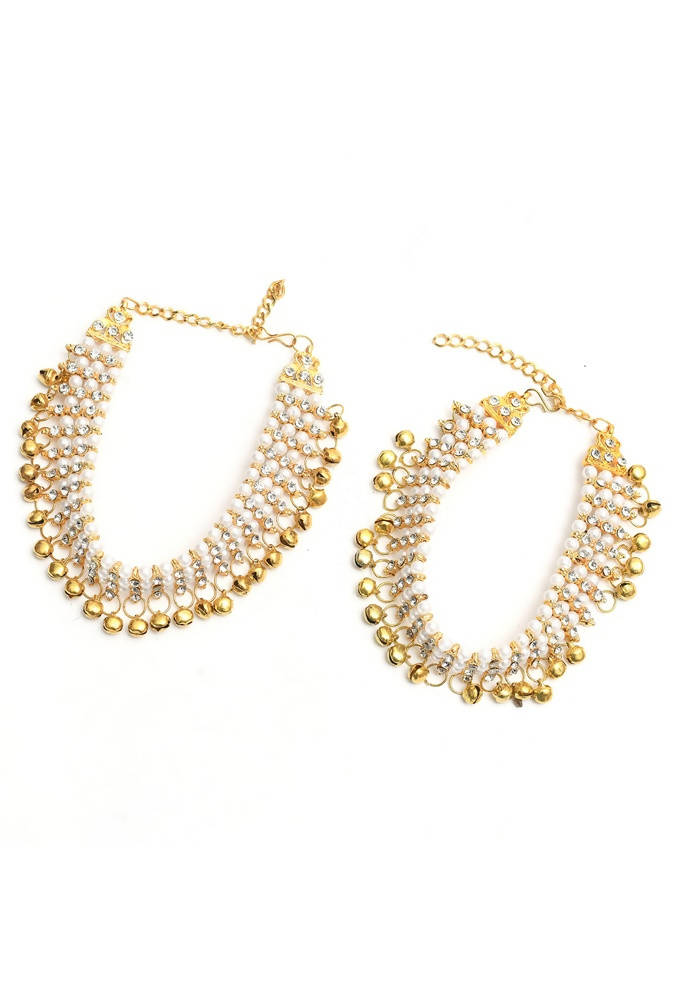 Mominos Fashion Kamal Johar Gold-Plated Pearls Anklets