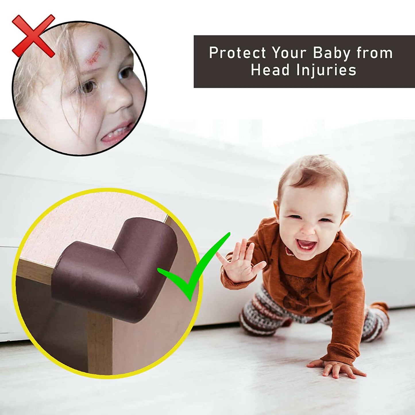 Safe-O-Kid Corner Guards Cushions, U Shaped, Large Size,Brown - Distacart