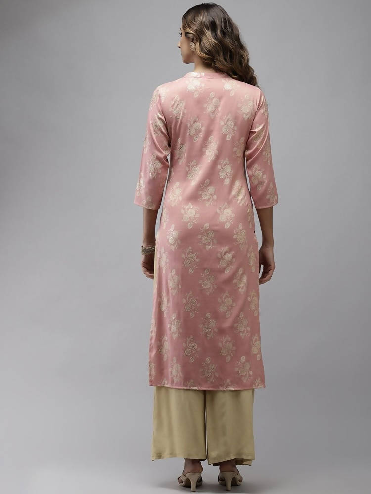 Yufta Women Pink Floral Printed Pastels Cotton Kurta