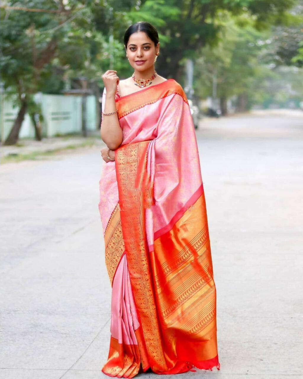 DEIANA'S Beautiful Golden Jari with New Design Soft Lichi Silk Saree - Peach - Distacart