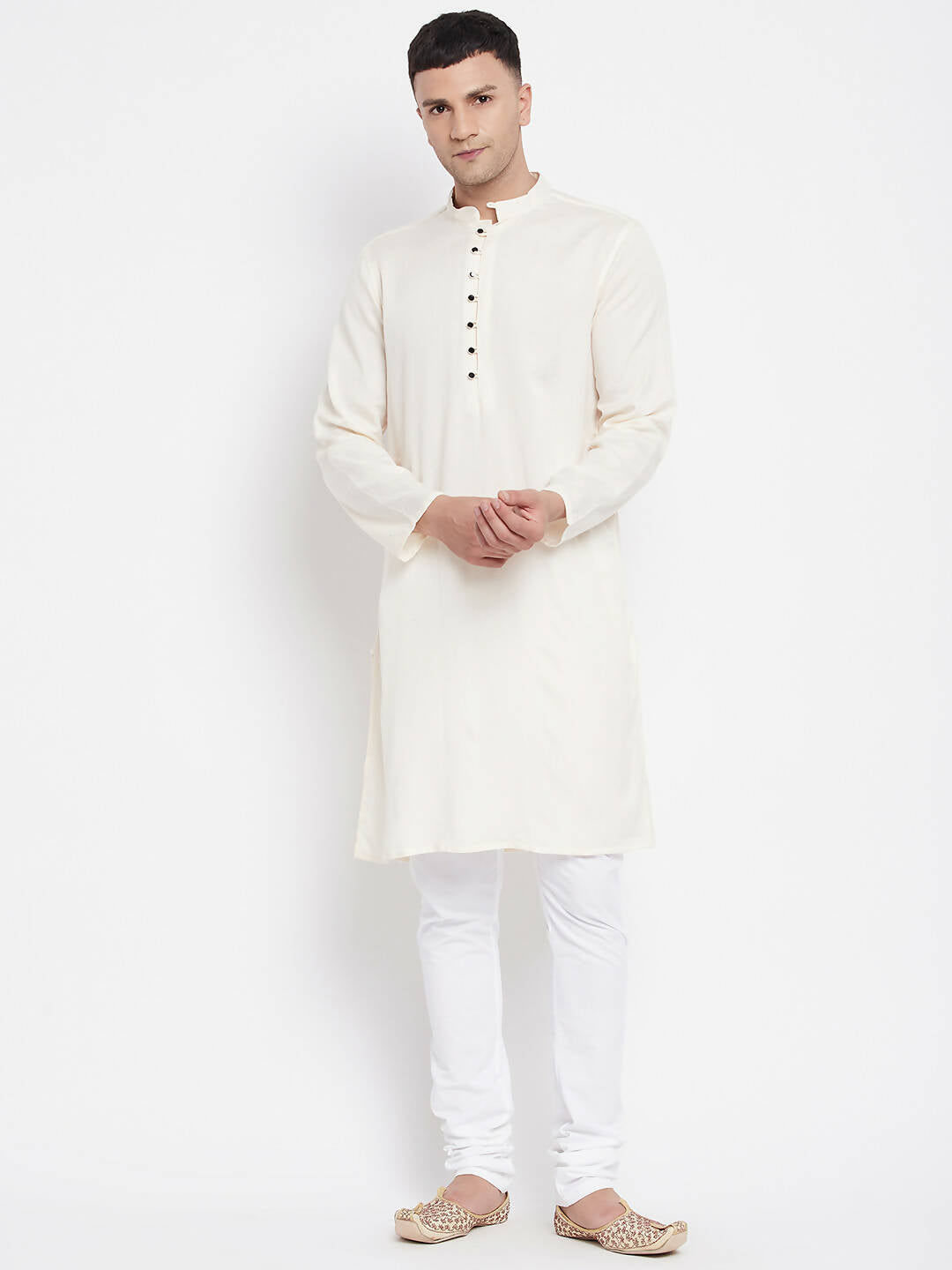 Even Apparels Cream Rayon Men's Kurta With Band Collar - Distacart
