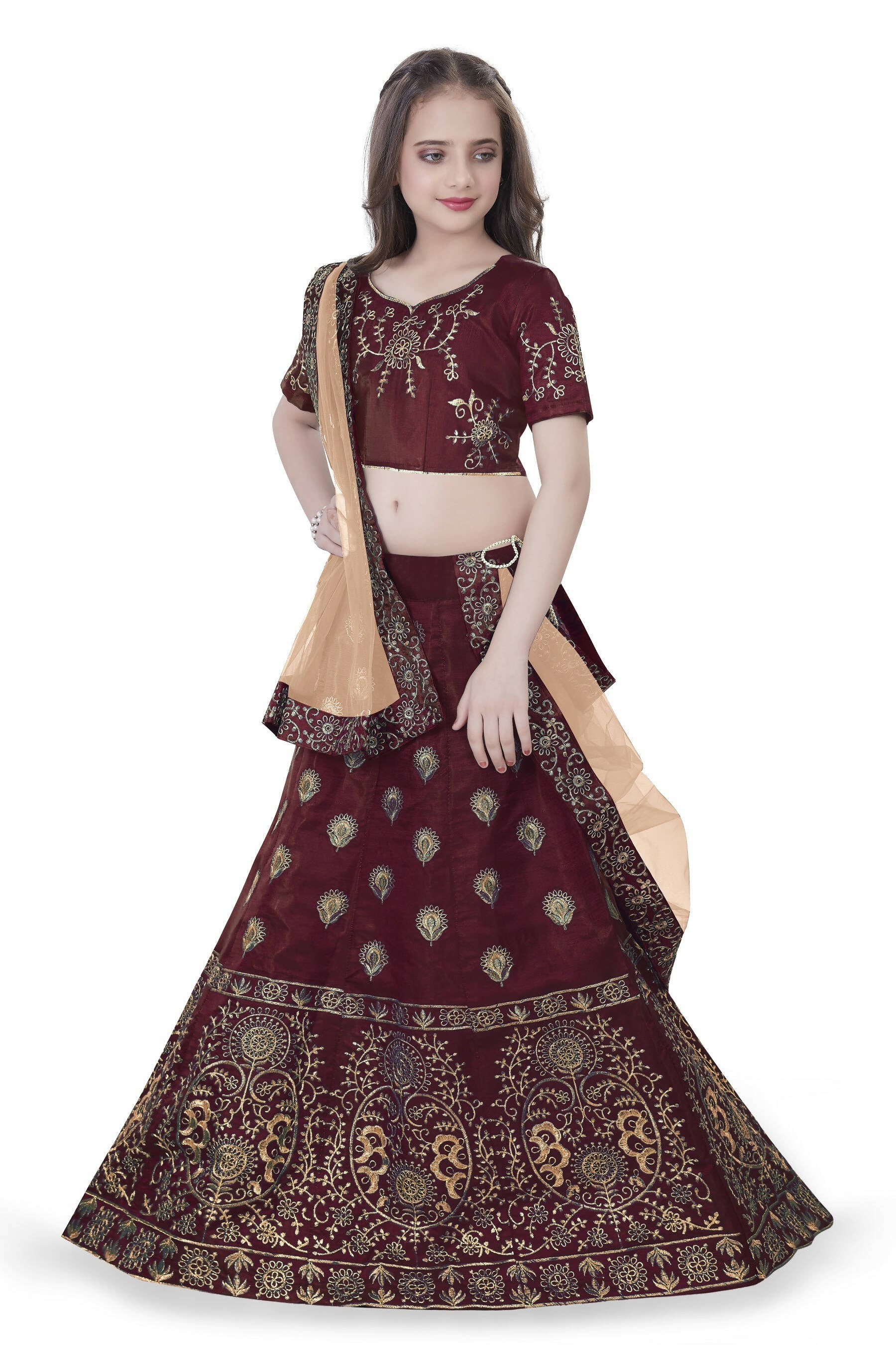 Dwiden Maroon Gulab Tafetta Sattin Semi-Stitched Girl'S Lehenga Choli - Distacart
