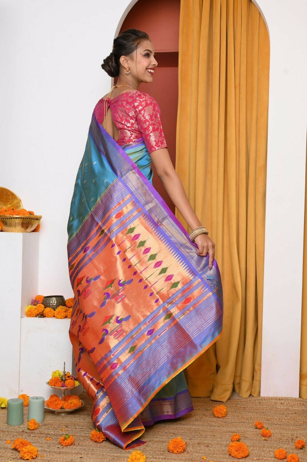 Very Much Indian Authentic Dual Tone Powder Blue Paithani - Distacart