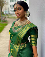 Thumbnail for DEIANA'S Beautiful Golden Jari with New Design Soft Lichi Silk Saree - Green - Distacart