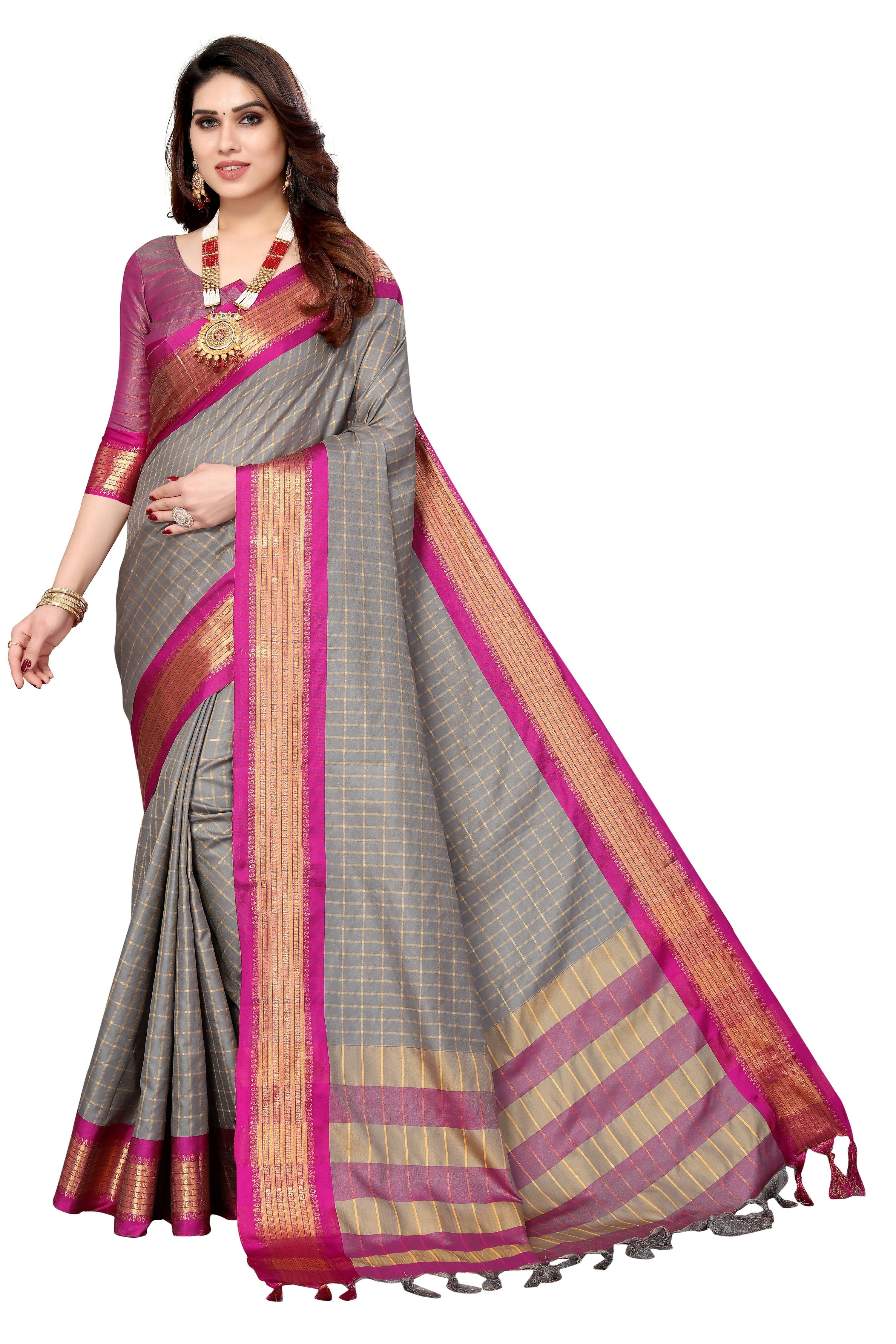 Vamika Weaving Beautiful Grey Cotton Silk Saree - Distacart