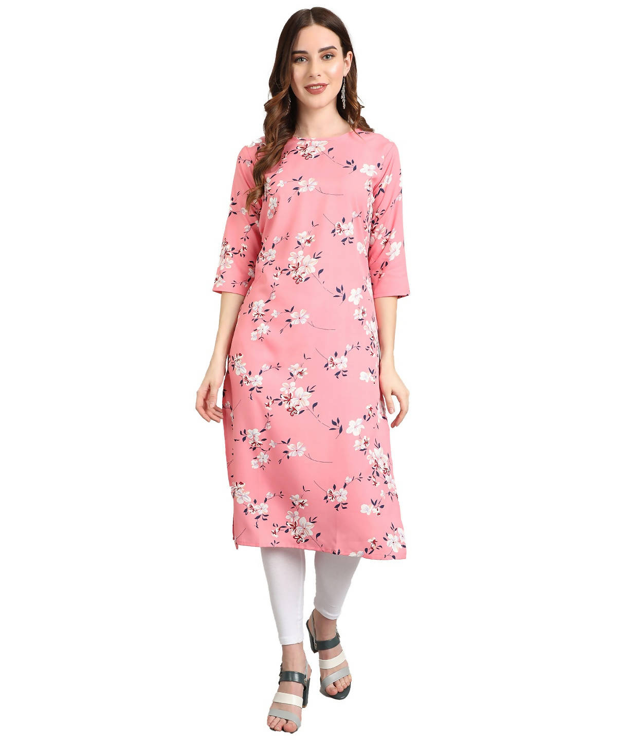 Vamika Pink French Crepe Printed Party Wear/Casual Wear Kurti - Distacart