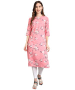 Thumbnail for Vamika Pink French Crepe Printed Party Wear/Casual Wear Kurti - Distacart