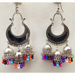 Thumbnail for Black Enamel Chandbali Triple Jhumka Earrings