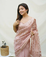 Thumbnail for Vamsee Brown Organza Saree - Distacart