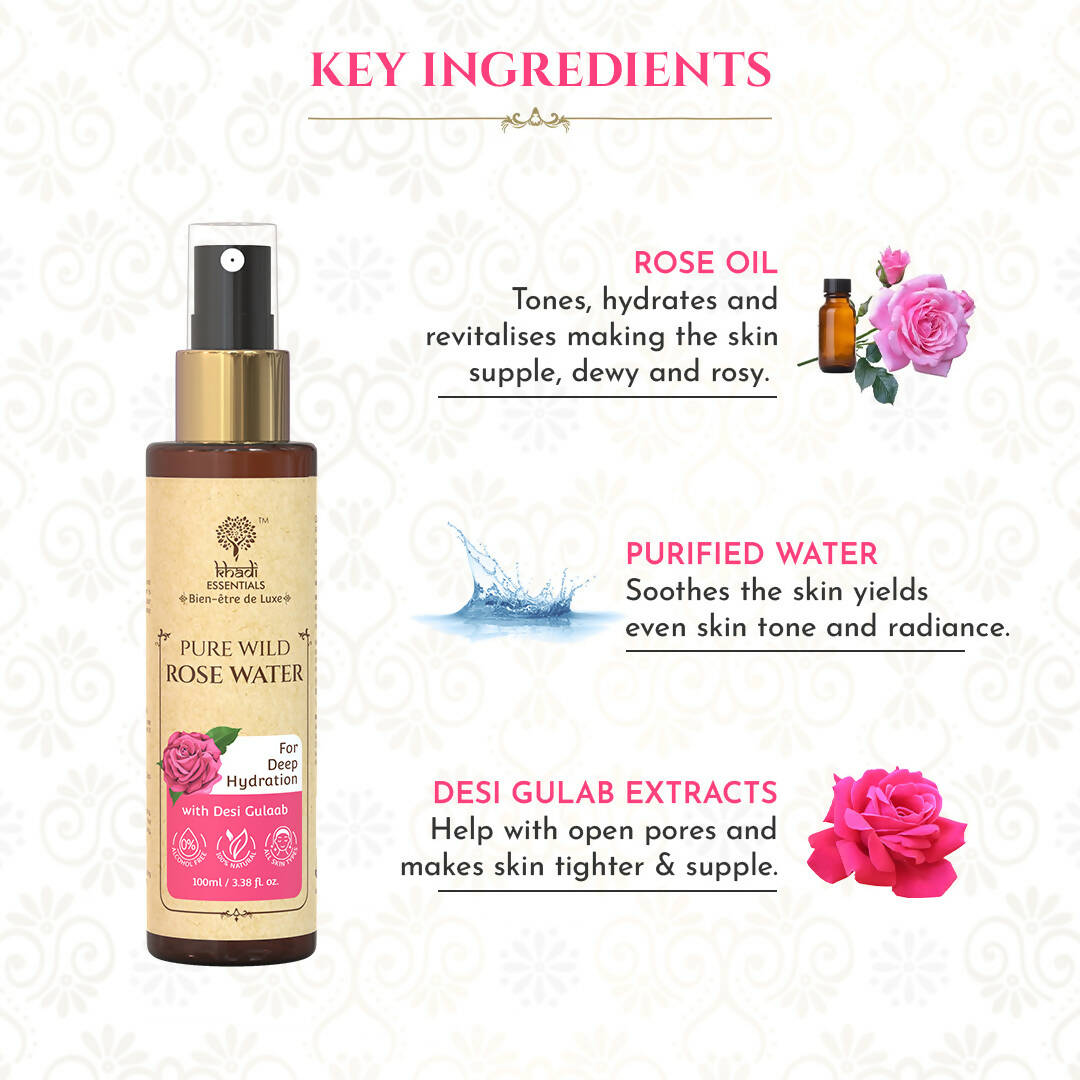 Khadi Essentials 100% Pure Wild Rose Water - Distacart